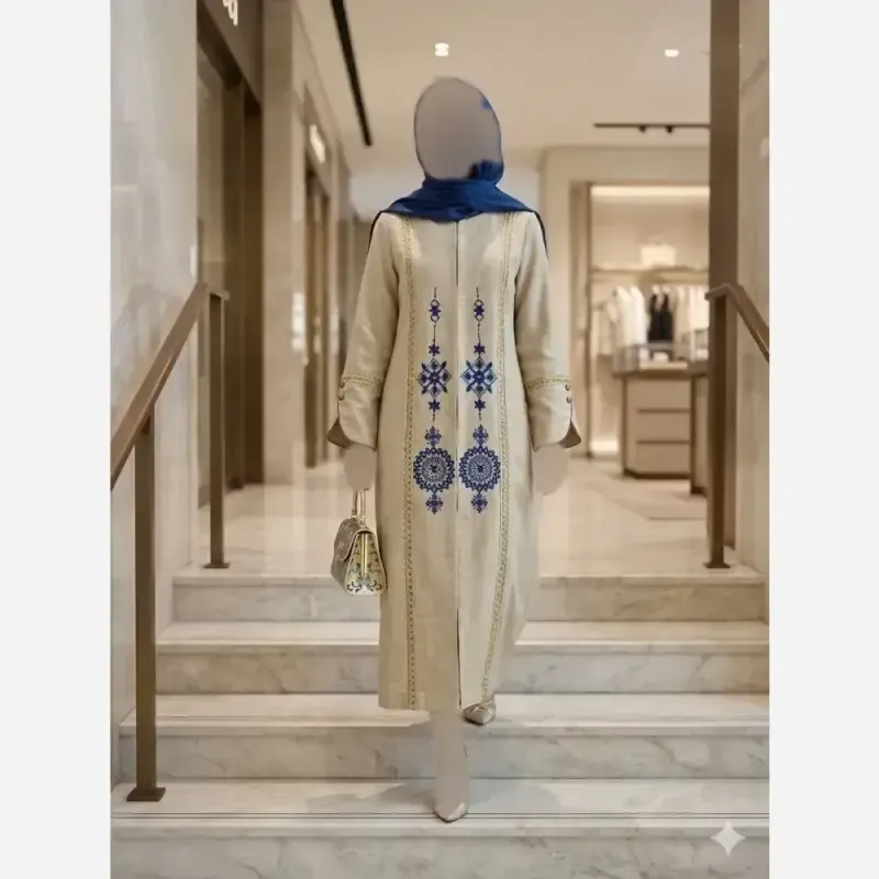 مانتو زنانه مدل آوا جنس شانتون اسلپ گلدوزی شده قد 107 سانت