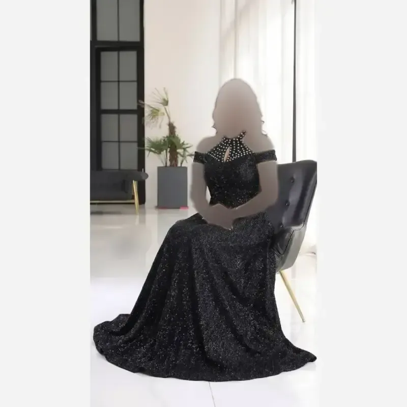 ماکسی مجلسی دانتل چمنی مشکی کاپدار و استردار نگین دوزی شده سایز 38 تا 52