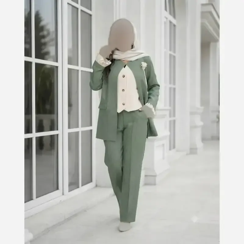 ست شلوار و ژیله زنانه مدل چنار جنس شانتون ژاکارد