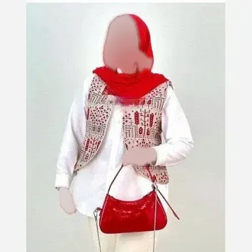 جلیقه گلیمی زنانه دخترانه سرخ و آبی مجلسی فری سایز